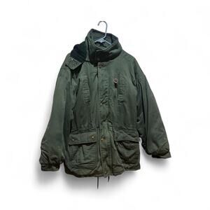 Vintage Oshkosh B'gosh Green Jacket Men’s L Corduroy Collar Plaid Lining Hooded